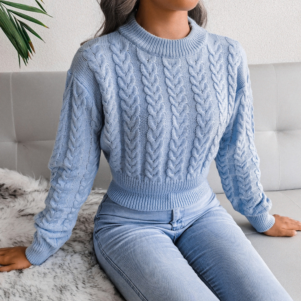 Sophie Cropped Cable-Knit Sweater | Thick Twist Knit Pullover