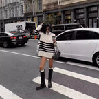 Black & White Striped Turtleneck Knit Sweater