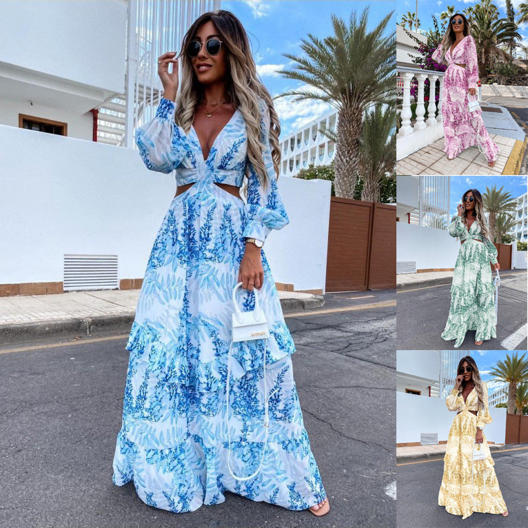 Elegant V-Neck Floral Maxi Dress