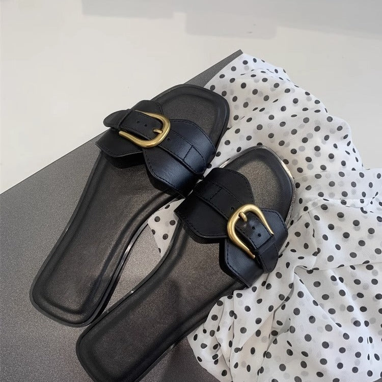 Buckled Strap Slide Sandals