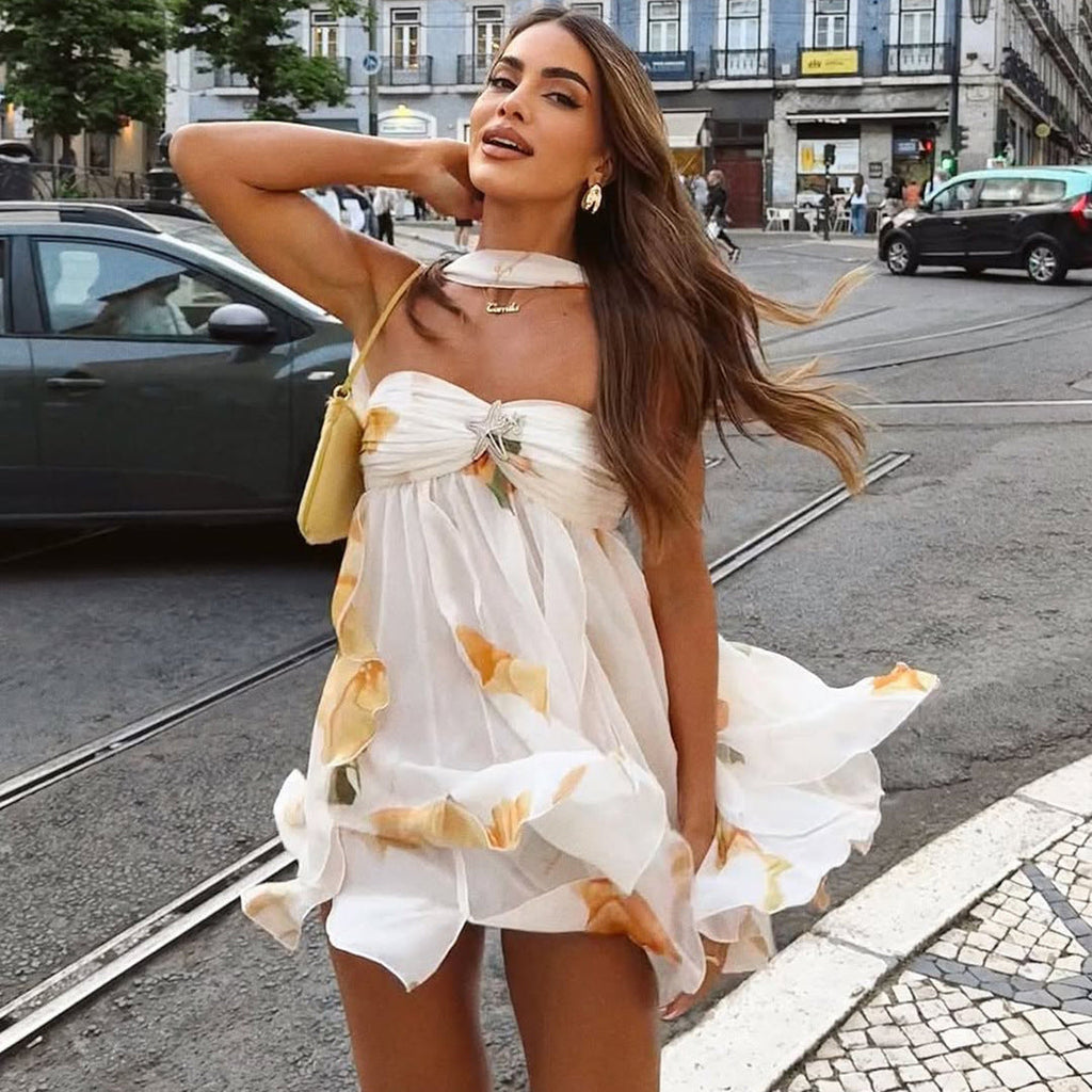 Sexy mini dress with an asymmetric skirt