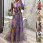 Elegant one-shoulder mesh summer dress