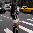 Black & White Striped Turtleneck Knit Sweater