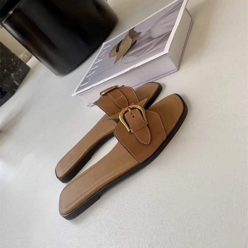Buckled Strap Slide Sandals