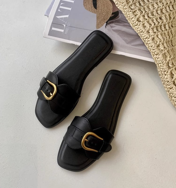 Buckled Strap Slide Sandals