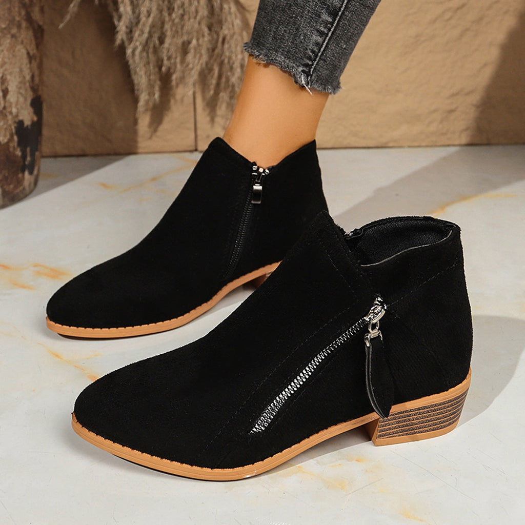 Suede Zipper Ankle Boots