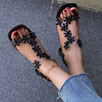 Summer sandal with a high square heel