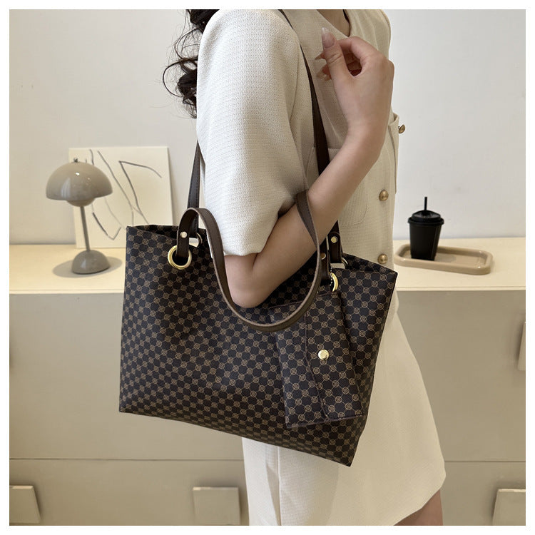 Vintage Checkered Large Capacity Shoulder Tote Bag