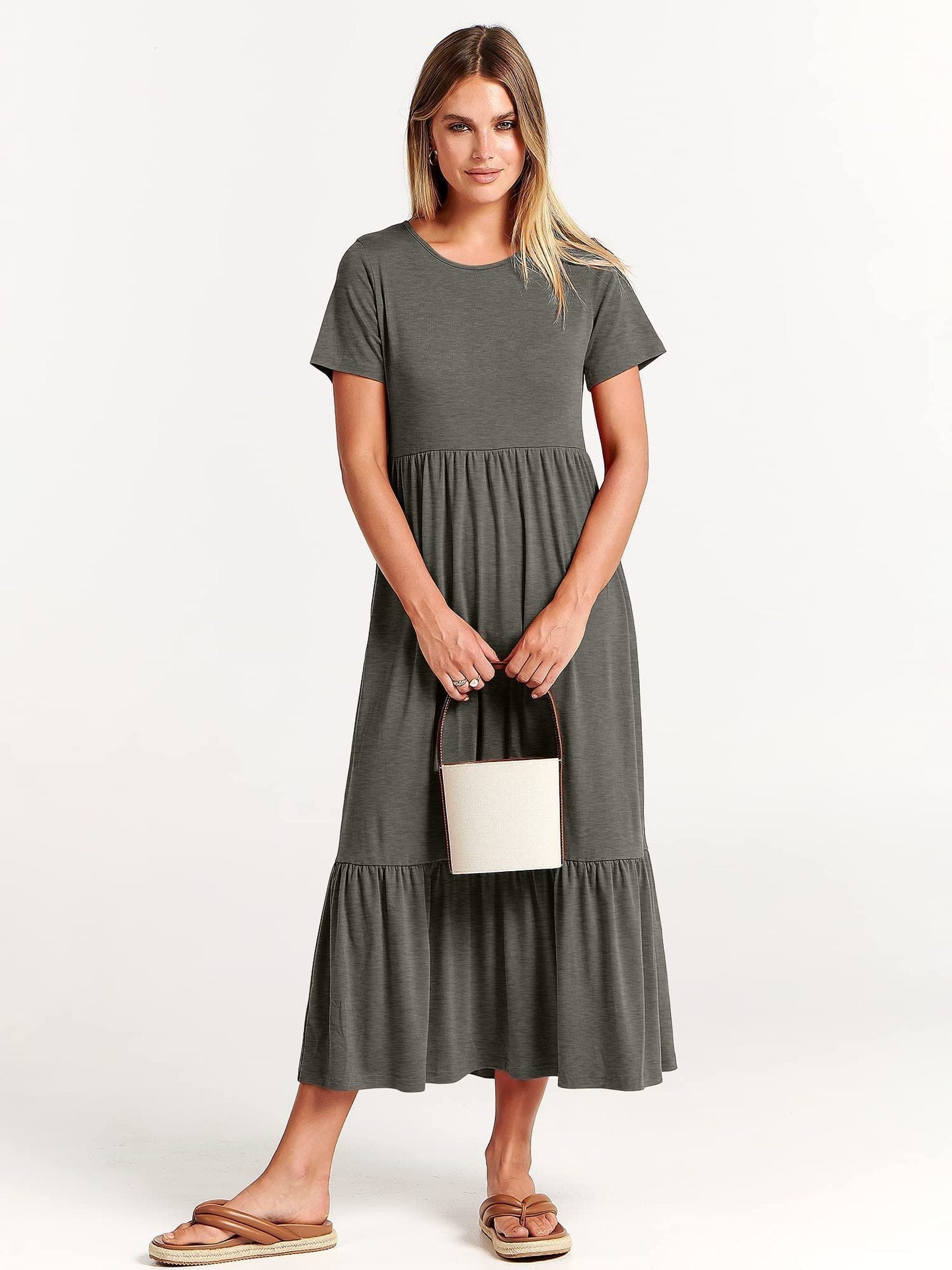 Women's Casual Round Neck Ruffle Dress