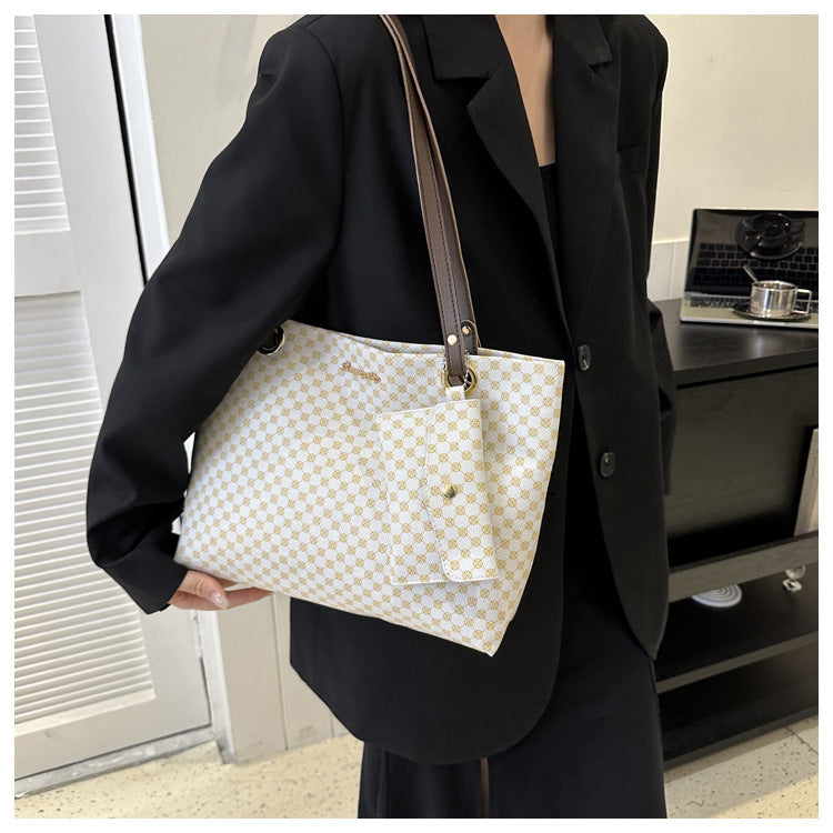 Vintage Checkered Large Capacity Shoulder Tote Bag