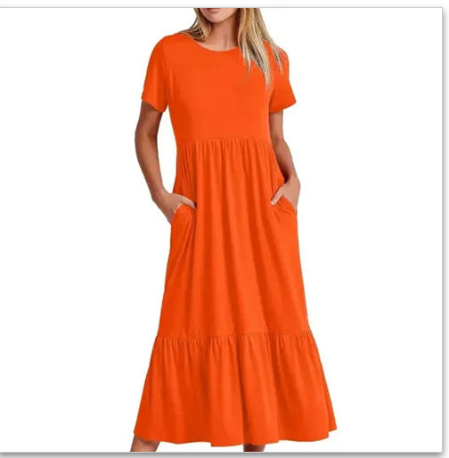 Women's Casual Round Neck Ruffle Dress