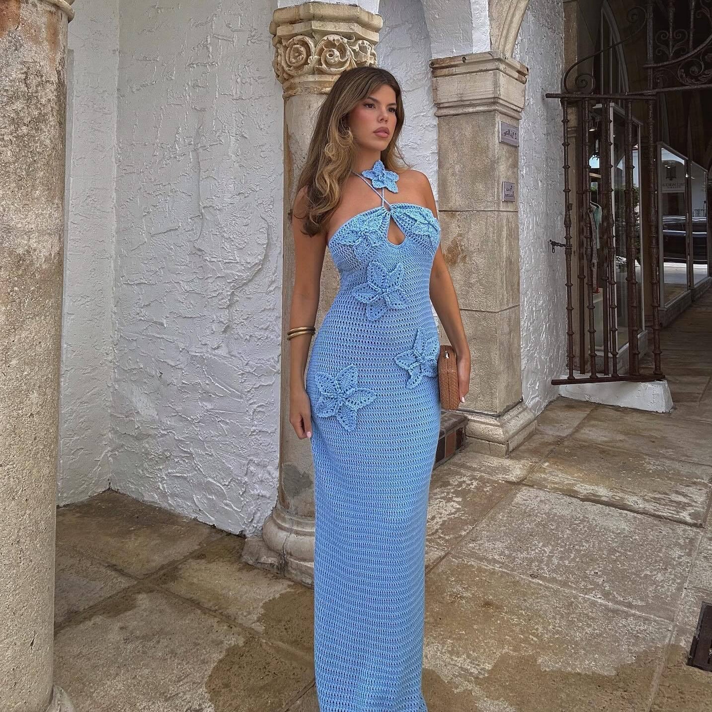 Sexy Crochet Halterneck Maxi Dress