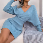Cozy Chic V-Neck Knit Sweater Dress