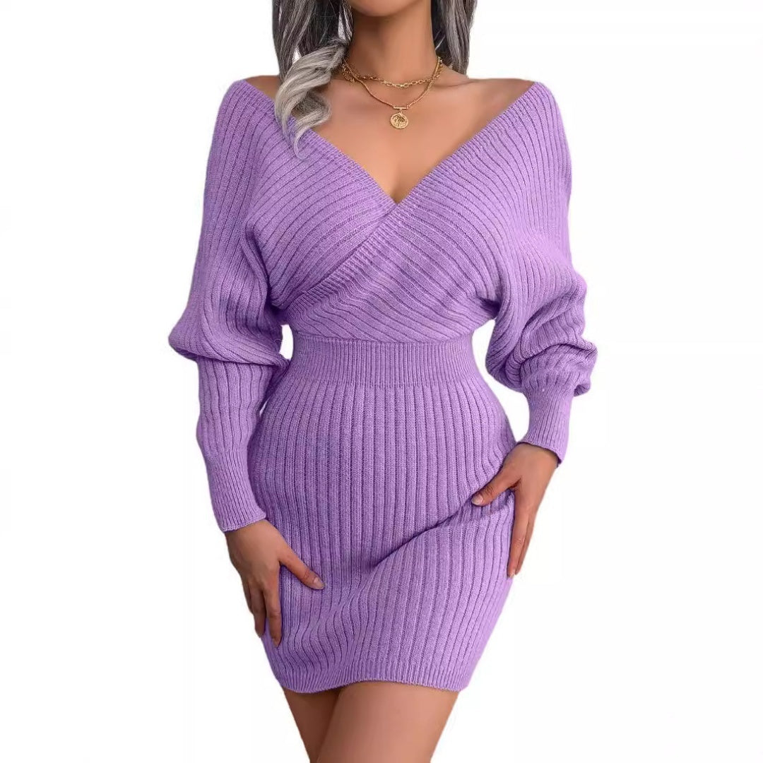 Cozy Chic V-Neck Knit Sweater Dress