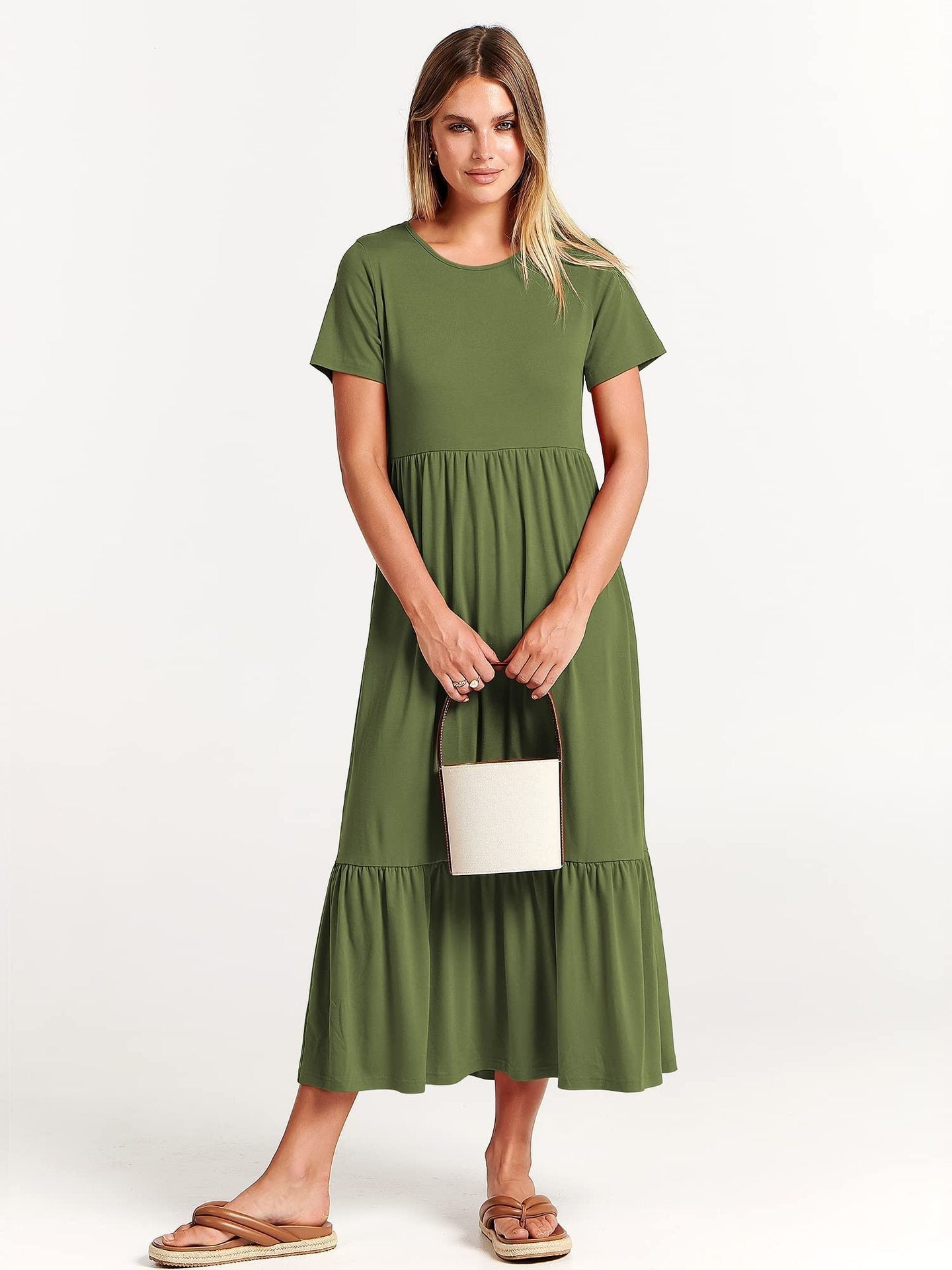 Women's Casual Round Neck Ruffle Dress