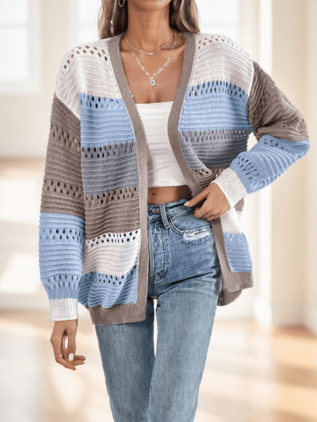 Multicolor Striped Knit Cardigan
