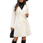 Elegant Wool-Blend Coat with Pearl Buttons – Classic Long Sleeve Winter Overcoat