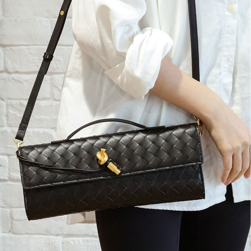 Two Way Woven Flap Clutch Shoulder Bag