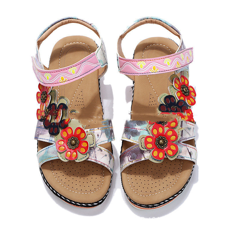 Women's Plus Size Ethnic Flower Platform Sandals