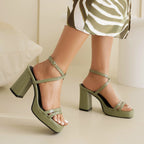 Summer Square Toe Block Heel Sandals