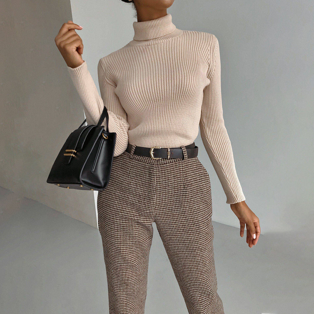 Women's Premium Ribbed Turtleneck Sweater - Slim Fit Long Sleeve Knit Pullover