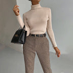 Women's Premium Ribbed Turtleneck Sweater - Slim Fit Long Sleeve Knit Pullover