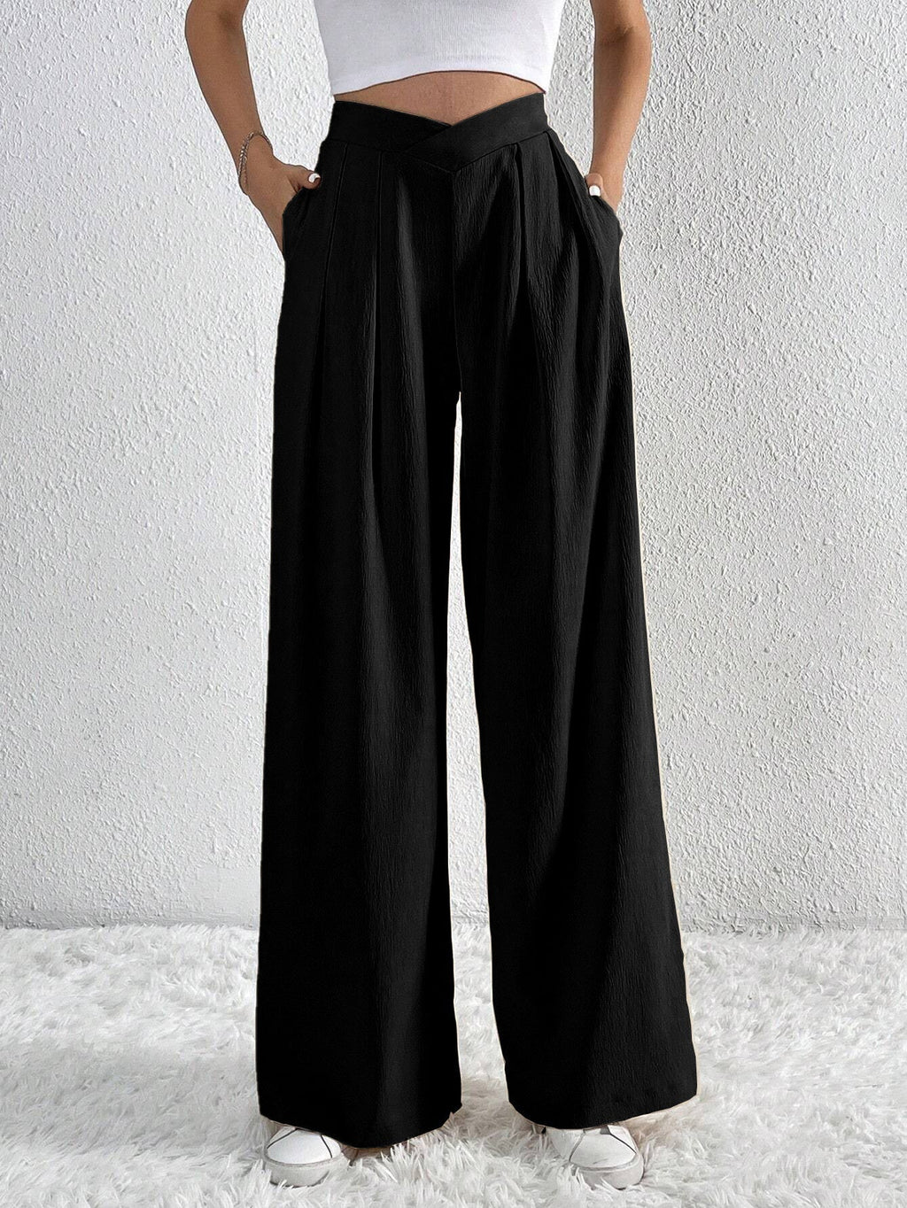 Elena High-Waist Pleated Wide-Leg Pants | Chic Flowy Dress Slacks