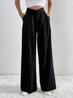 Elena High-Waist Pleated Wide-Leg Pants | Chic Flowy Dress Slacks