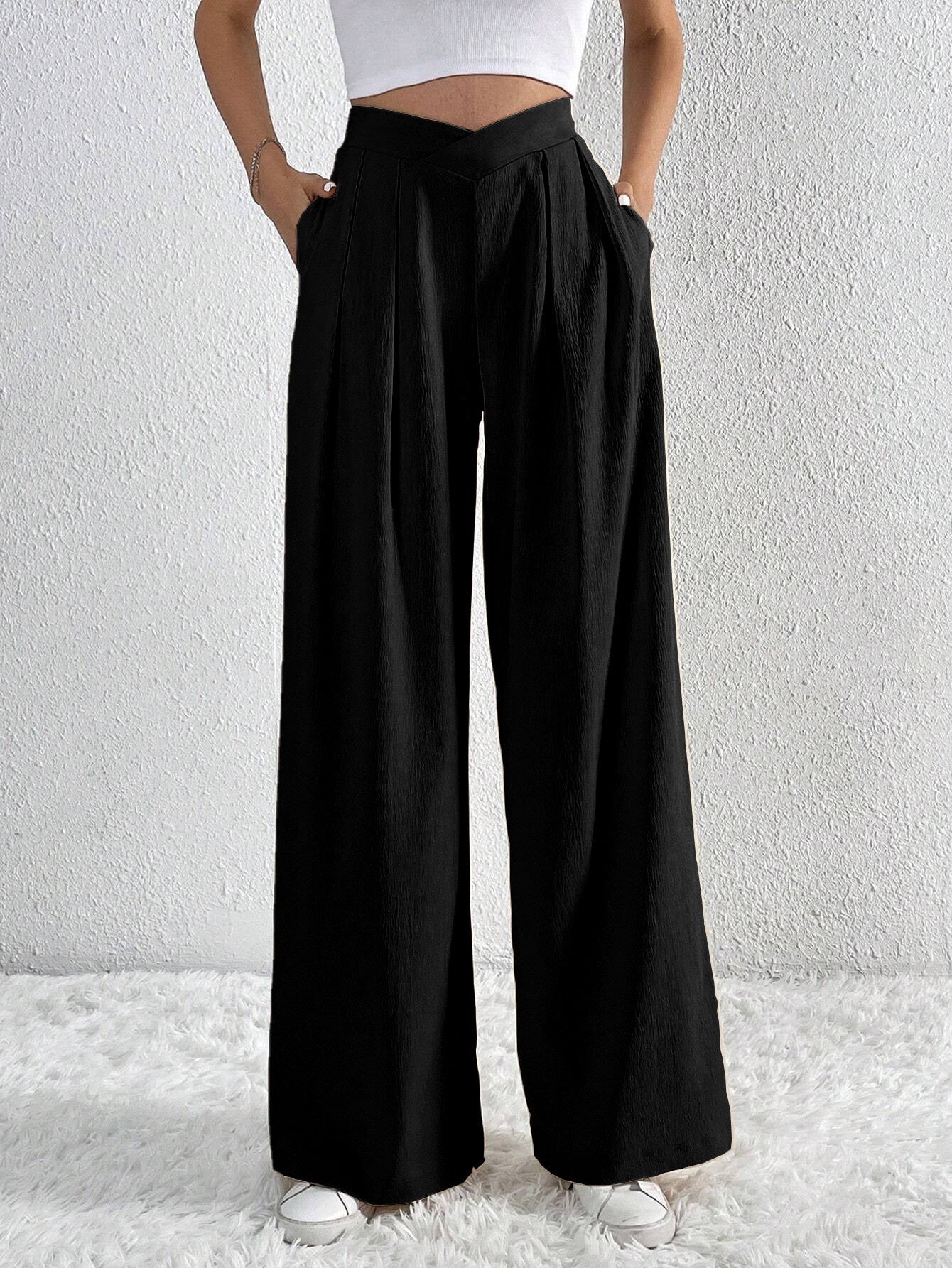 Elena High-Waist Pleated Wide-Leg Pants | Chic Flowy Dress Slacks