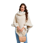 Luxury Fur Collar Winter Shawl Cape
