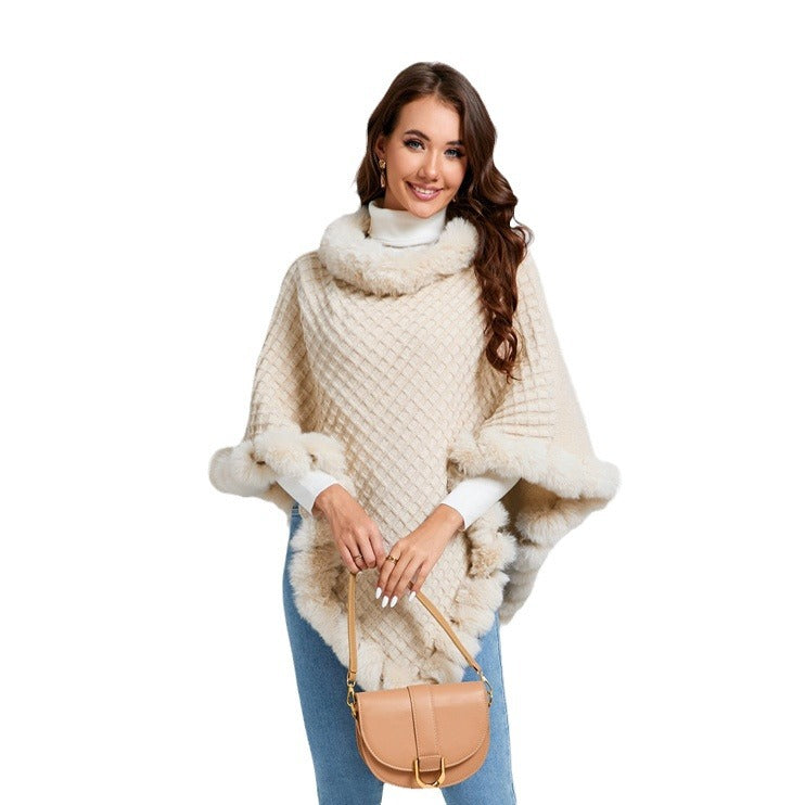 Luxury Fur Collar Winter Shawl Cape
