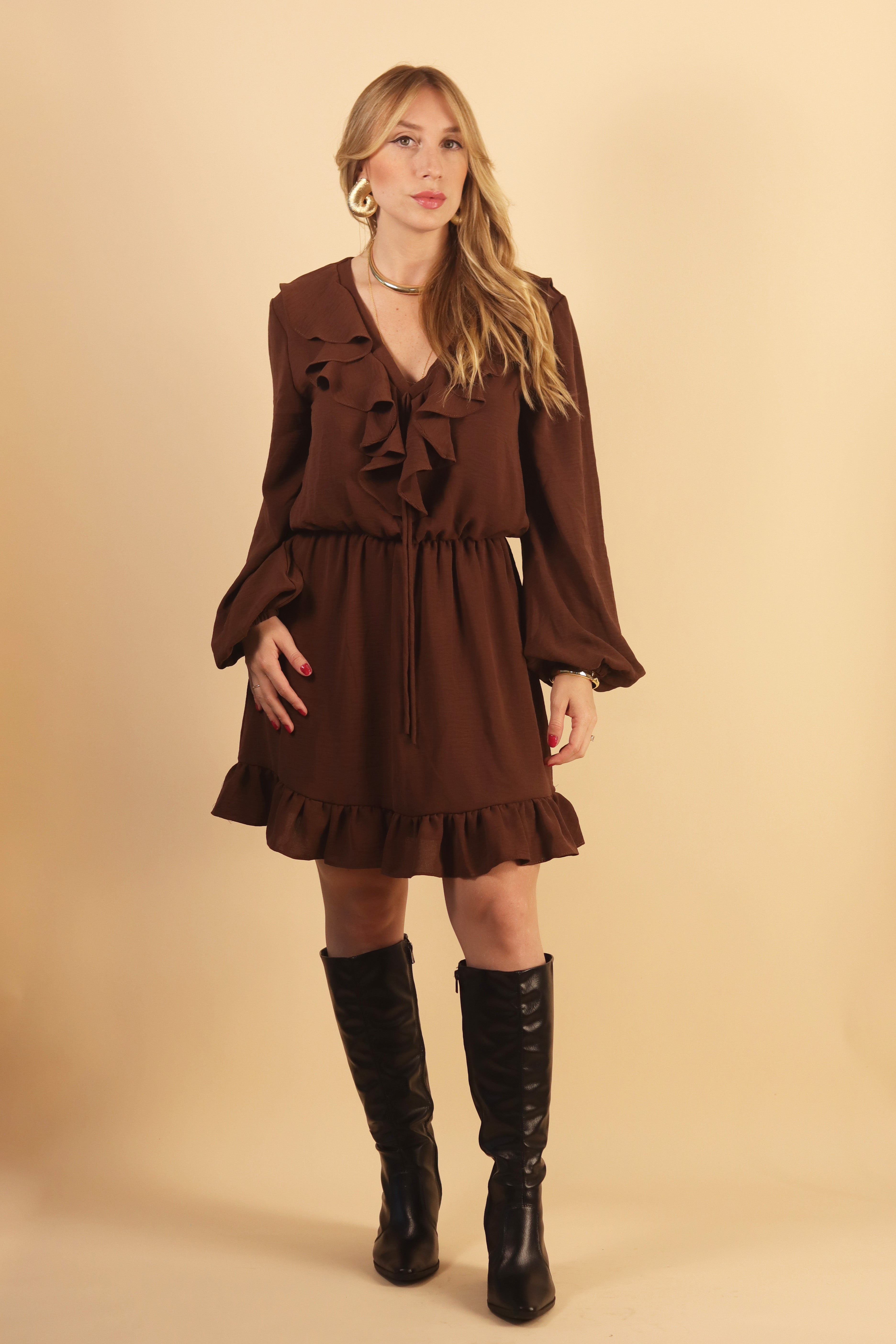 Robe Courte Leandra Marron