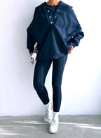 Women’s Casual 3-Piece Sport Suit | Oversized Hoodie, Padded Vest, and Slim Tapered Pants.