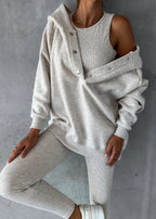 Women’s Casual 3-Piece Sport Suit | Oversized Hoodie, Padded Vest, and Slim Tapered Pants.