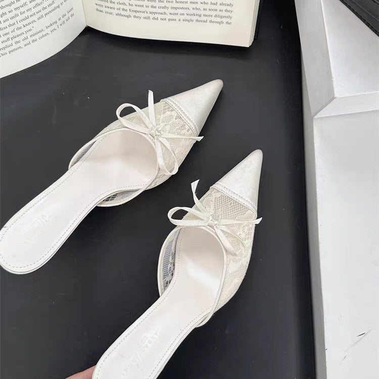 Women's Lace Pointed Toe Bowknot High Heels