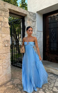 Flowing pleated strapless dress