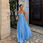 Flowing pleated strapless dress