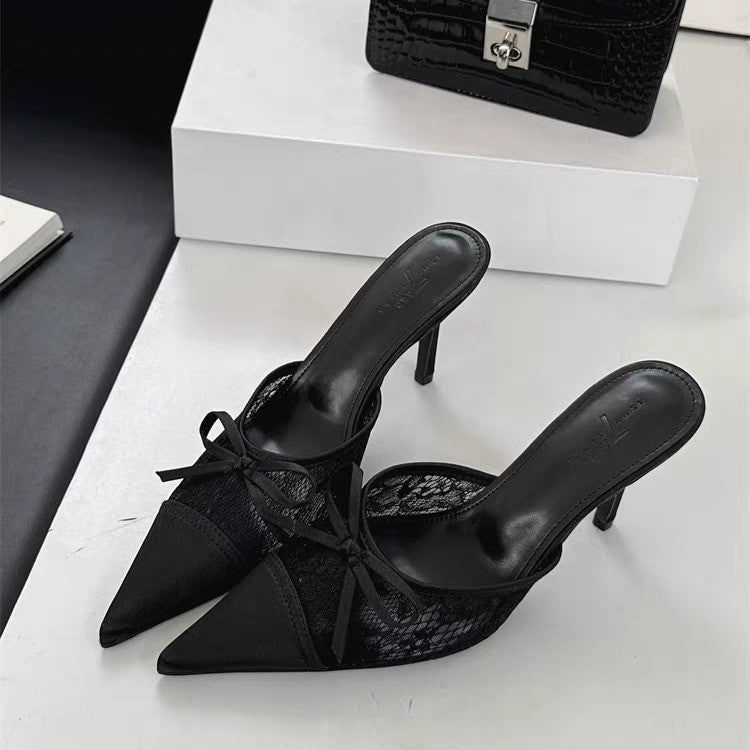 Women's Lace Pointed Toe Bowknot High Heels