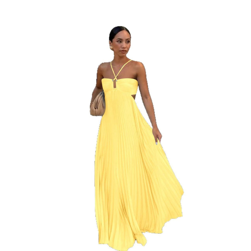 Flowing pleated strapless dress