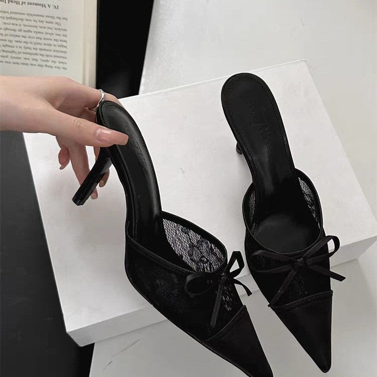 Women's Lace Pointed Toe Bowknot High Heels