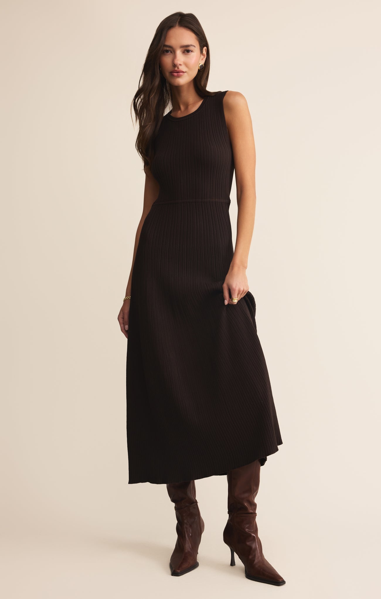 Robe pull midi Elba – Robe midi moulante en maille à manches courtes pour femme – Mélange de rayonne