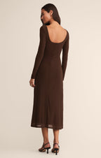 Robe midi en maille plumetis Spellbound – Robe ajustée à manches longues et superposition transparente pour femme