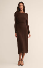 Robe midi en maille plumetis Spellbound – Robe ajustée à manches longues et superposition transparente pour femme