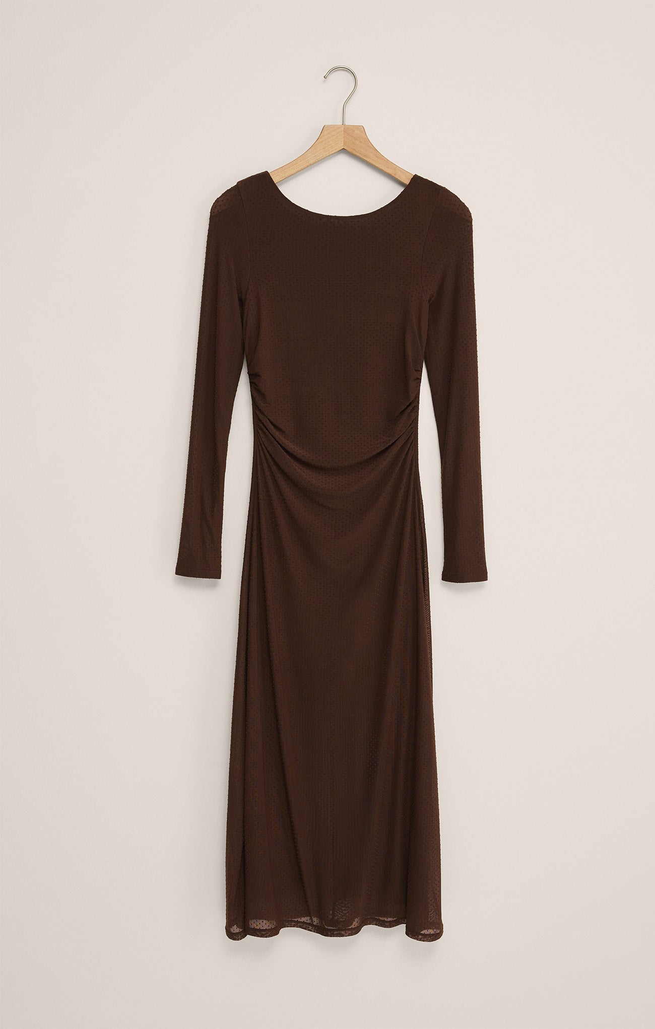 Robe midi en maille plumetis Spellbound – Robe ajustée à manches longues et superposition transparente pour femme
