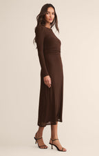 Robe midi en maille plumetis Spellbound – Robe ajustée à manches longues et superposition transparente pour femme