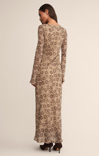 Robe longue Campbell - Robe de soirée en crêpe à manches longues et col bateau pour femme
