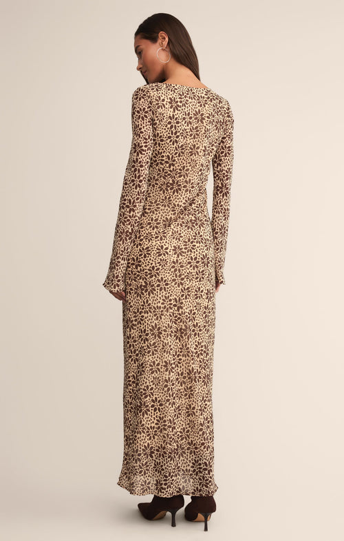 Robe longue Campbell - Robe de soirée en crêpe à manches longues et col bateau pour femme