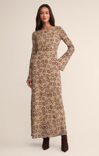 Robe longue Campbell - Robe de soirée en crêpe à manches longues et col bateau pour femme