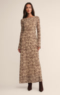 Robe longue Campbell - Robe de soirée en crêpe à manches longues et col bateau pour femme