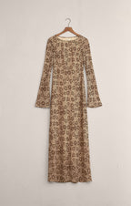 Robe longue Campbell - Robe de soirée en crêpe à manches longues et col bateau pour femme